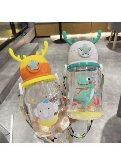 Buy Cartoon Water Cup Children's Cup Straw Cup 700 mL Antlers Summer Plastic Cup Baby Student Large Capacity Kawaii Water Cup in Egypt