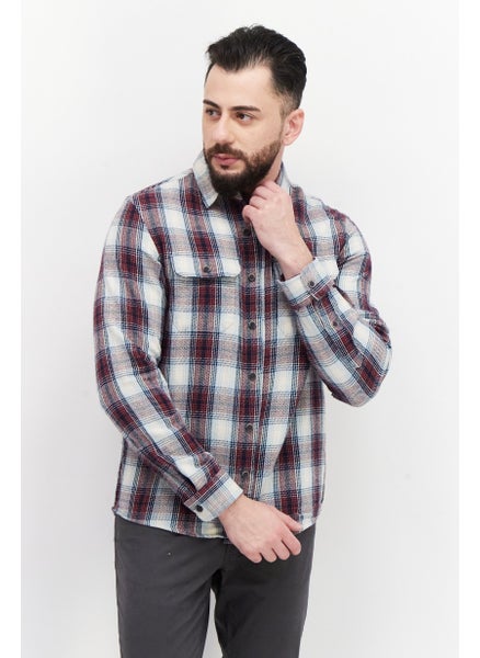 اشتري Men Regular Fit Pointed Collar Long Sleeve Plaid Casual Shirt, Rust Combo في السعودية