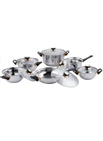 Buy 12 Piece Stainless Steel Cookware Set with glass lid in Saudi Arabia