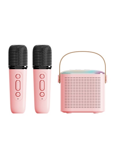 اشتري Portable Bluetooth speaker home wireless Karaoke Speaker Microphone outdoor singing small family ktv Y1 pink-dual microphone في الامارات