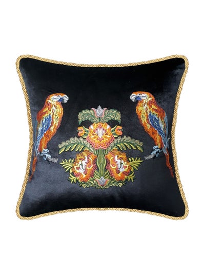 Buy Black Velvet Cushion Cover Parrot Embroidery Decorative Pillowcase Modern Tropical Birds Home Decor Throw Pillow for Sofa Chair 45x45 cm in UAE