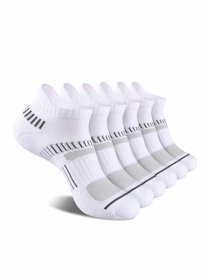 اشتري Mens Ankle Socks，Low Cut Athletic Tab Socks for Men Sport Comfort Cushion Athletic Cushioned Breathable Low Cut Tab (6 Pairs，White） في الامارات