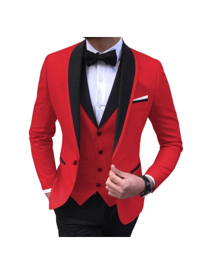 Buy Mens Slim Fit Suit Wedding Fashion Set Red in UAE