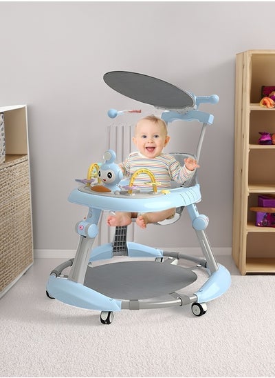 Buy Multifunctional Baby Walker with Awning Round Kids Walker with Adjustable Height Toddler Walker with Toys in UAE