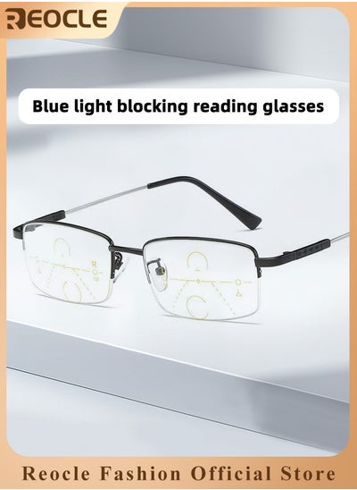 Buy Progressive Multifocus Reading Glasses Anti Blue Light Readers with Diamond Cutting Design Anti-Fatigue Clear Lens Spectacle Readers for Men in UAE