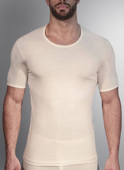 Buy Jet Men Undershirt Wool Round Neck And Half Sleeves - Beige in Egypt