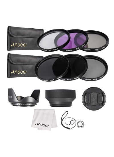 Buy Andoer 52mm Lens Filter Kit UV+CPL+FLD+ND(ND2 ND4 ND8) with Carry Pouch / Lens Cap / Lens Cap Holder / Tulip & Rubber Lens Hoods / Cleaning Cloth in UAE