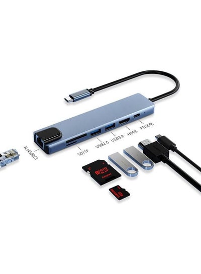 اشتري USB C Hub, 7 in 1 Type C Adapter with USB C to HDMI,1Gbps Ethernet RJ45,100W Power Delivery,2 USB 3.0 Data Ports, SD/TF Card Readers, Compatible for MacBook Pro/Air, and More USB C Device في مصر