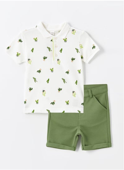 Buy Polo Collar Short Sleeved Printed Baby Boy T-Shirt and Shorts 2-Pack Set in Egypt