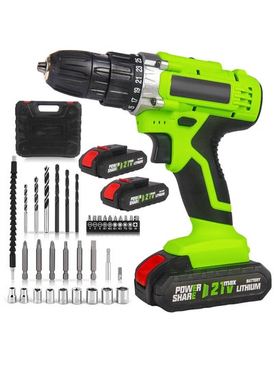 Buy 21V Cordless Drill, Power Drill Set with 2 Batteries and Charger, Multifunctional Rechargeable Handheld Electric Screwdriver Electric Drill Drivers Built-in LED, with 2-Speed, 25 Torque Setting in UAE