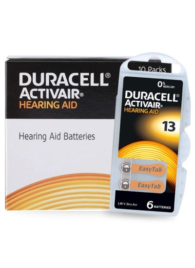 اشتري 60-Pieces Duracell Activair (Size 13) Hearing Aid 1.45V Zinc Air 0% Mercury Batteries في الامارات