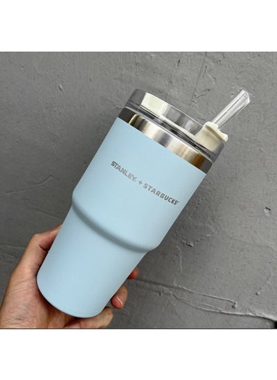 اشتري Insulated mug with straw lid, for water, Iced Tea or Coffee, Juice and Smoothie 20 oz,Blue في الامارات