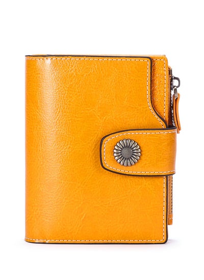 Buy Vintage Yellow Women's Leather Small Wallet RFID Shielded with Zip Pocket in Saudi Arabia