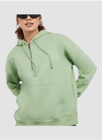 Buy Regular Length Half Zip Detail Regular Fit Hoodie in Saudi Arabia