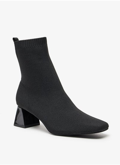 اشتري Women's Textured Slip-On Ankle Boots with Block Heels في الامارات