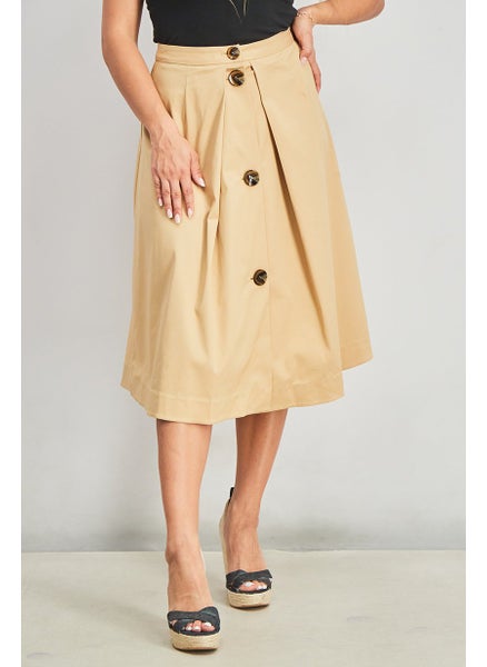 Buy Women Regular Fit Textured Midi Skirt, Khaki in UAE