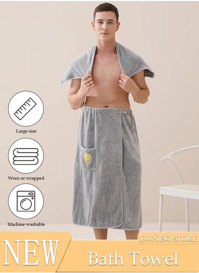 اشتري Men's Bath Wrap Towel Spa Robe with Pocket Adjustable Sauna Towels Wearable Body Wrap Towel Water Absorbent Quick-Drying Microfiber Shower Bath Towel في الامارات