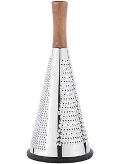 اشتري Stainless Steel Triple Grater For Vegetables And Cheese Conical Grater With 3 Grating Wooden Handle And Non-Slip Rubber Base Multifunctional Grater في مصر