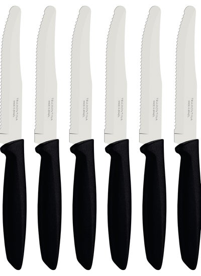 Buy Brazil, Plenus 6 Pieces Fruit Knife Set with Stainless Steel Blades and Black Polypropylene Handles in UAE