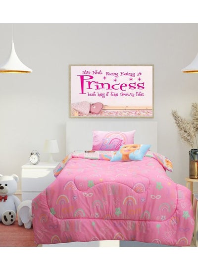 Buy Kidz Klub Barbie Doll Pink Comforter Twin 3pcs Set - Fabric 160TC Cotton Digital Print Panel - Size: 1pc comforter 160 x 230 cm + 1pc pillow case 50 x 75 cm + 1pc cushion cover 40 x 40 cm in UAE