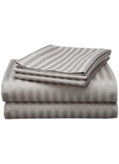 Buy Cotton hub 3 Pcs Set Bed Sheet 260x280 cm, 300TC Satin Stripe 100% Cotton Silver with 2 Pillow Case in UAE