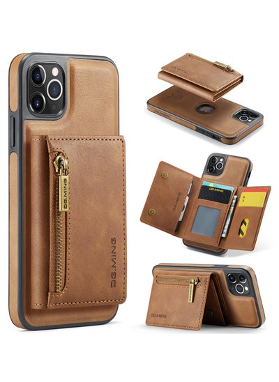 Buy CaseMe Wallet Case for iPhone 12 Pro MAX DGMING Premium Leather Phone Case Back Cover Magnetic Detachable with Trifold Wallet Card Holder Pocket - Brown in Egypt