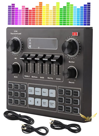 Buy Sound Card V9 Live Broadcast Sound Card External Stereo Audio Mixer Broadcast Metal Frosted Body Easy Operation Live Sound Card For Live Streaming and Games in UAE