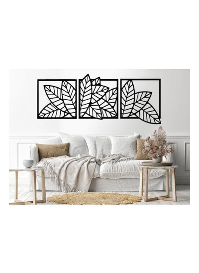 Buy Leaves shape 4 panels Wood Wall art 60x180 Black in Egypt