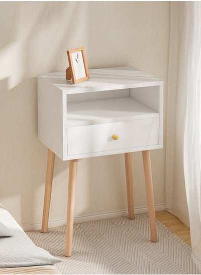 Buy 40*30*59cm White Nightstand Table with Storage Drawer and Open Shelf Bedside Cabinets Small Side Table with Solid Wood Legs for Bedroom Office Living Room Modern Bedside Table Easy Assembly in Saudi Arabia