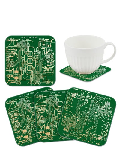 اشتري PCB Coasters, 4 Pcs Circuit Board Coasters, Funny Coasters Desk Decor, Men Funny Drink Coasters with Anti-Slip Pad, for Coffee Table Geeks Engineer Boyfriend Dads Gifts, Green في الامارات