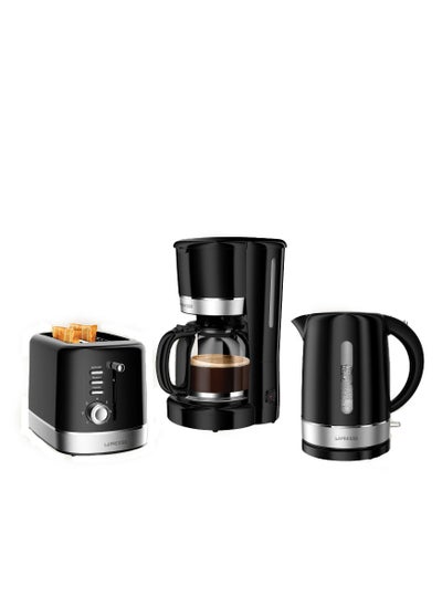 Buy 3 in 1 Breakfast Set with 1.7L Kettle and 2 slice Toaster and 1.5L Drip Coffee Maker - Black in UAE