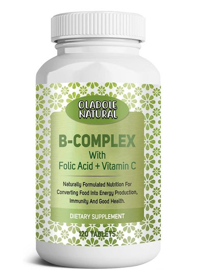 اشتري Oladole Natural Vitamin B Complex with Folic Acid & Vitamin C 120 Tablets Naturally Formulated Nutrition for Converting Food Into Energy Production, Immunity and Good Health في الامارات