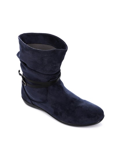 Buy Slip On Simple Suede Flat Boots - Navy Blue in Egypt