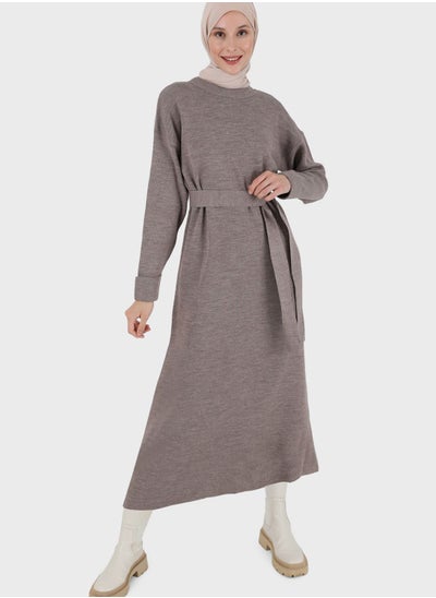 Buy Belted Round Neck Dress in UAE