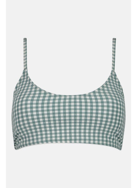 Buy Women Checkered Lightly Padded Bikini Top, Green in UAE