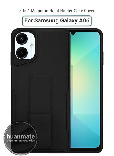 Buy Samsung Galaxy A06 Magnetic Case With Hand Grip Holder & Kickstand Black - Strong Grip for Magnetic Car Holder, Stylish & Functional, Ultimate Convenience & Hands-Free Viewing in Saudi Arabia