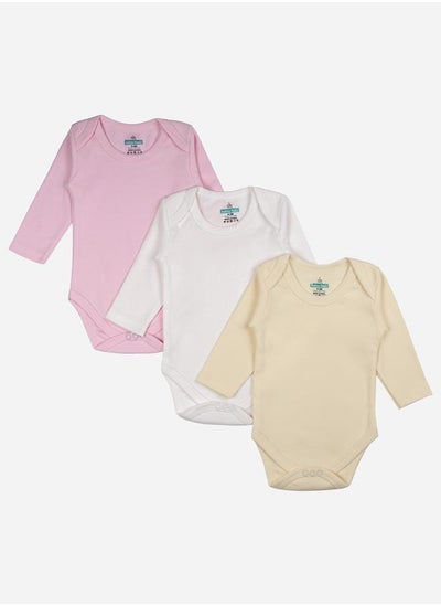 Buy Pack of 3 - Solid Long Sleeves Bodysuit in Saudi Arabia