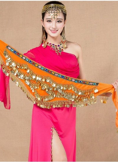 اشتري Coins Pendant Diamond Waist Chain Skirt Belly Dance Waist Wrap Belt Skirts Party Rave Costume Orange في الامارات