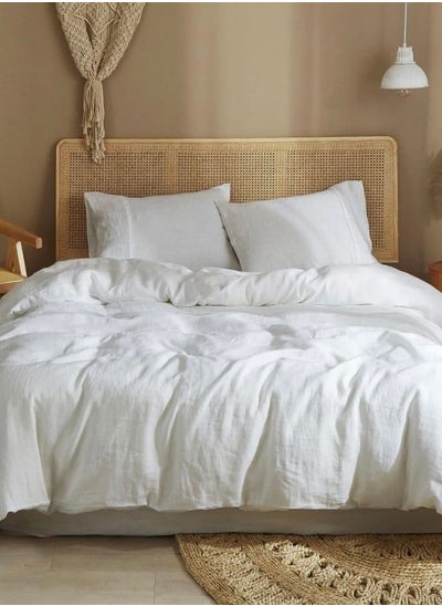 Buy Faux Linen King size 6 Pieces Bedding Set Without filler, Plain White Color. in UAE