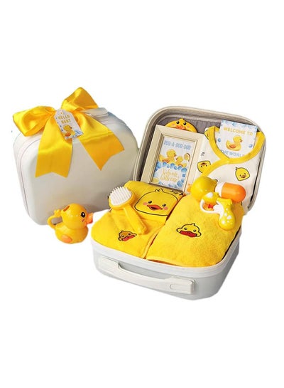 Buy Baby Giftset for New born with Rompers and Water toys in cute suitcase in Duck theme for Girls and Boy in UAE
