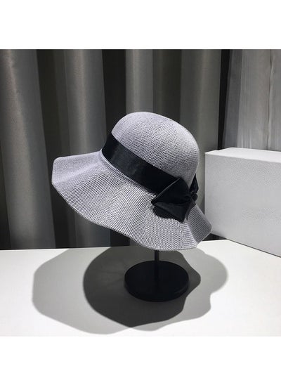 Buy Summer hat decorated with a bow and wide straw brim in Saudi Arabia