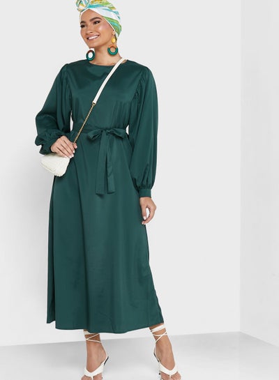 Buy Puff Sleeve Belted Dress in Saudi Arabia