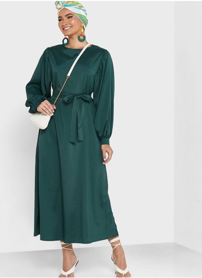 Buy Puff Sleeve Belted Dress in Saudi Arabia