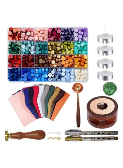 Buy Wax Seal Stamp Kit, 600PCS DIY Wax Seal Set Includes 24 Colors Wax Seal Beads Wax Warmer Wax Stamp and Envelopes Metallic Pen for Gifts, Letters, Crafts, Wedding Invitation and Decoration Sealing in Saudi Arabia