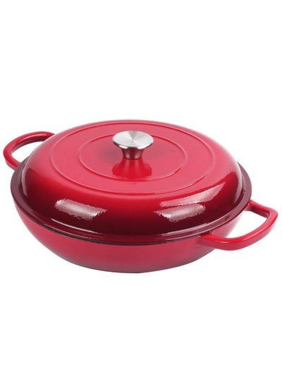 اشتري Healthy and Safe, Non-Stick Enameled Cast Iron Dutch Oven Shallow Casserole, 30.5x6.3cm / 12x2.5Inch – Red في الامارات