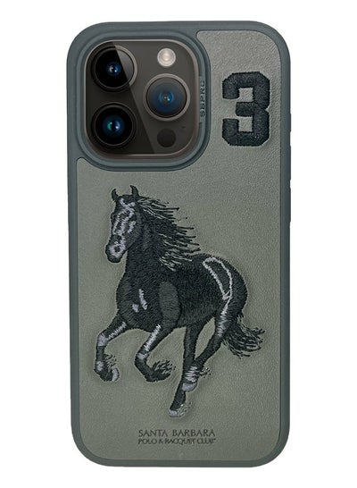 اشتري iPhone 15 Pro Case, Boris Series of Horse Embroidery Designed Shockproof Protective Phone Case for iPhone 15 Pro - Black/Grey في الامارات