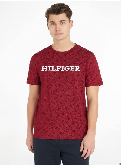 Buy Men's Monogram All-Over Print Logo Crew Neck T-Shirt -  Cotton, Red in Saudi Arabia