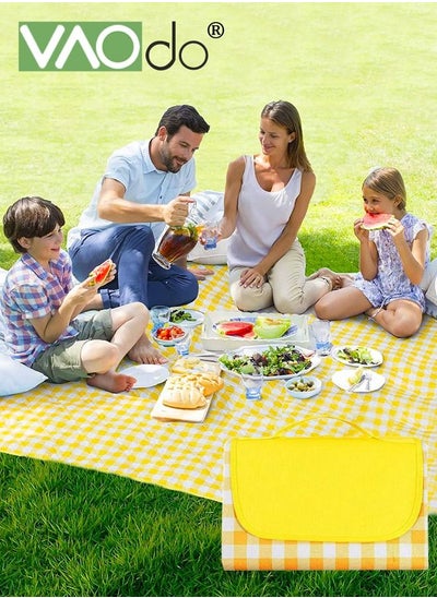 Buy Beach Blanket Large Picnic Blankets Sandproof Beach Mat for 3-5 Adults Waterproof Quick Drying Outdoor Picnic Mat Picnicware for Travel Camping Hiking Festival Park Lawn Yellow in UAE