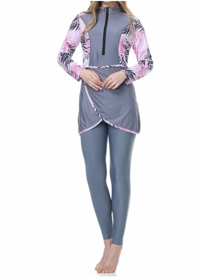 Buy Stylish Three-Piece Muslim Swimsuit with Chest Pad - Gray Pink in Saudi Arabia