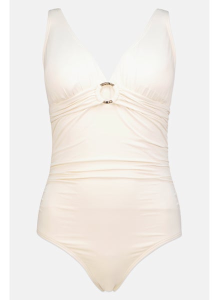 اشتري Women Padded One Piece Plain Swimwear, Cream في الامارات